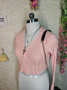Cute Pink Cropped Cardigan