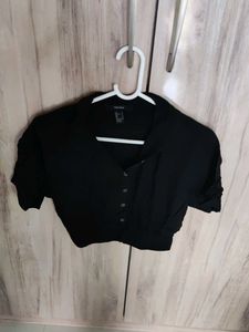 Black Cropped Button-Up Top