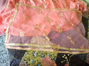 Peach Embroidered Lehenga Choli Set