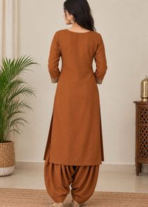 Elegant Brown Embroidered Kurta with Patiala Pants