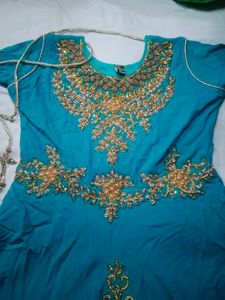 Girls Teal Embroidered Kurti