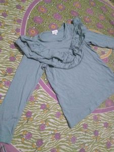 Stylish Blue Ruffled Long Sleeve Top