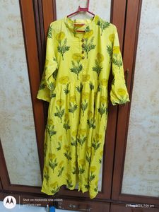 Yellow Cotton Front Slit Kurti