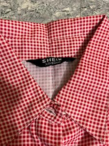 Red Gingham Button-Up Shirt