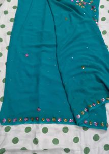 Beautiful Teal Saree with Floral Sequins