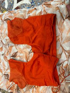 Elegant Orange Floral Print Saree and Blouse