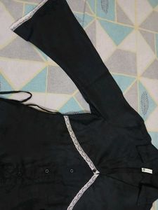 Stylish Black Lace Trimmed Blouse
