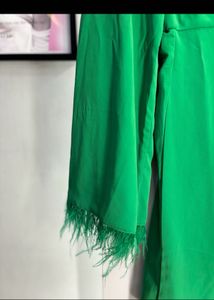 Green Feather Trim Wrap Dress BRAND NEW