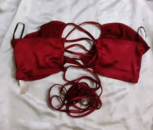 Satin Lace-Up Crop Top