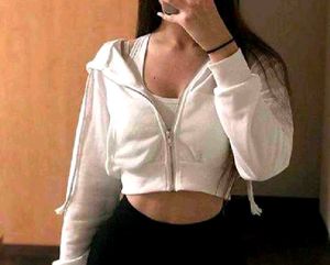 White Cropped Zip-Up Hoodie