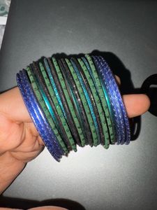 Chatpate Blue & Green Glitter Bangles Set