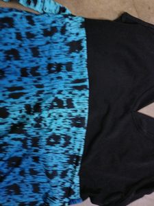 Black And Multi Blue Colour Sexy Dress With V Neck
