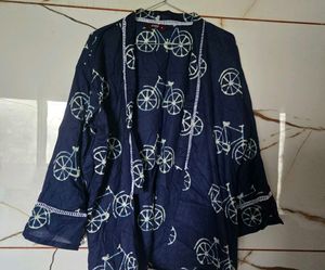 Stylish Navy Blue Kurta with Bicycle Print