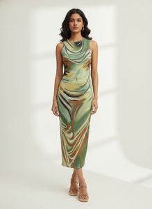 Abstract Print Sleeveless Midi Dress