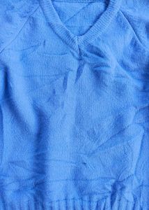 Blue V-Neck Knit Sweater