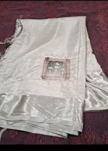 Elegant pitha work Silver  Saree