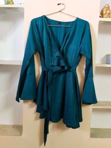 Teal Wrap Top with Bell Sleeves