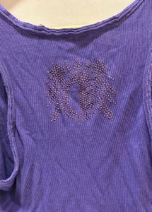 Purple Rhinestone Ribbed Tank Top