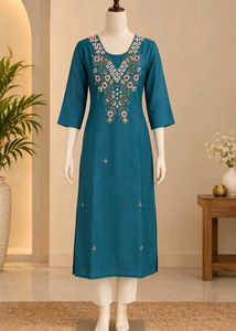 💙 Elegant Teal Blue Embroidered Kurti 💙