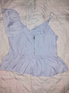 Light Blue Ruffle One-Shoulder Top