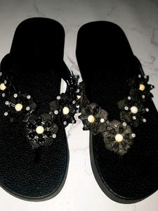 Embellished Black Flip-Flops