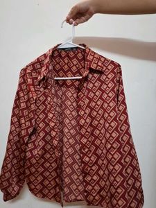 Retro Geometric Print Button-Up Shirt