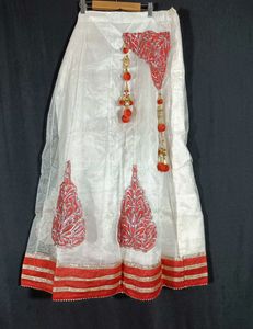 Red &amp; White Netted Lehenga Choli Set (Women)