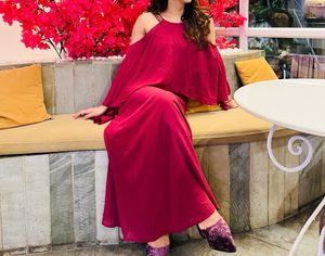 Elegant Red Cold Shoulder Maxi Dress