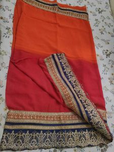 Ombre Orange & Red Embroidered Saree