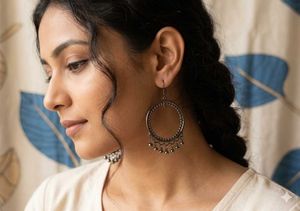 Boho Hoop Earrings with Dangling Beads and brooch