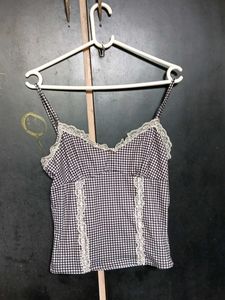 Gingham Camisole Top with Lace Trim