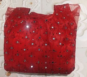 Red Mirror work Grown (Free Size Upto L)