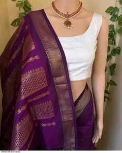 Elegant Purple Silk Saree with Golden Border