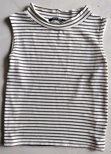 High Neck Black And White Striped Sleeveless Top