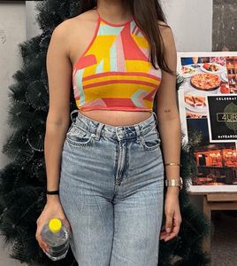 Vibrant Geometric Print Halter Top