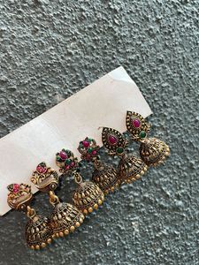 Set of 3 Ethnic Jhumka Earrings