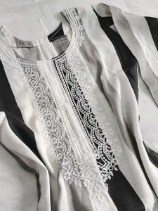 Striped Long Kurta with Lace 🩶
