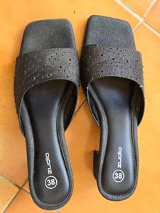 Stylish Black Embellished Slides