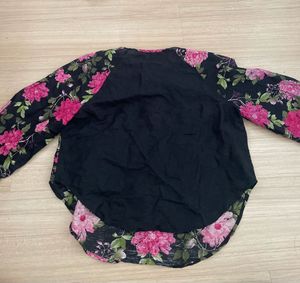 Black Floral Print Tunic Top