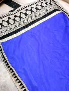 Elegant Embroidered Black &amp; Blue Saree
