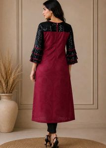 Burgundy Kurta with Sequins Sleeves
