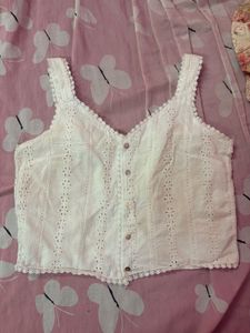White Eyelet Lace Crop Top