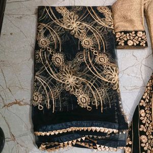 Elegant Gold &amp; Black Embroidered Lehenga Choli