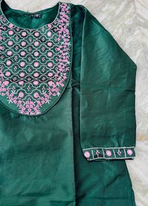 Embroidered Green Silk Kurta