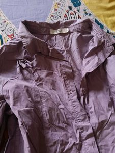 Women's Purple Collared Long Sleeve Top