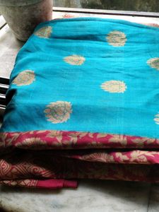 Elegant Teal and Maroon printed Saree.