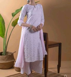 Elegant pink Printed Kurta with palazzos and dupat