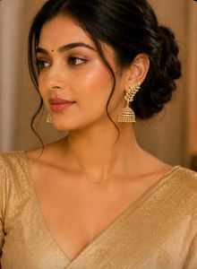 Elegant Gold Plated  Leaf Jhumka Earrings