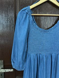 GAP Denim Smocked Midi Dress