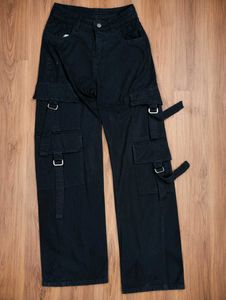 Black Cargo Pants with Buckles